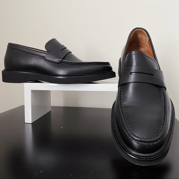 Aquatalia Kurt Black Leather Platform Penny Loafers 8 Italy Nordstrom - Picture 1 of 11